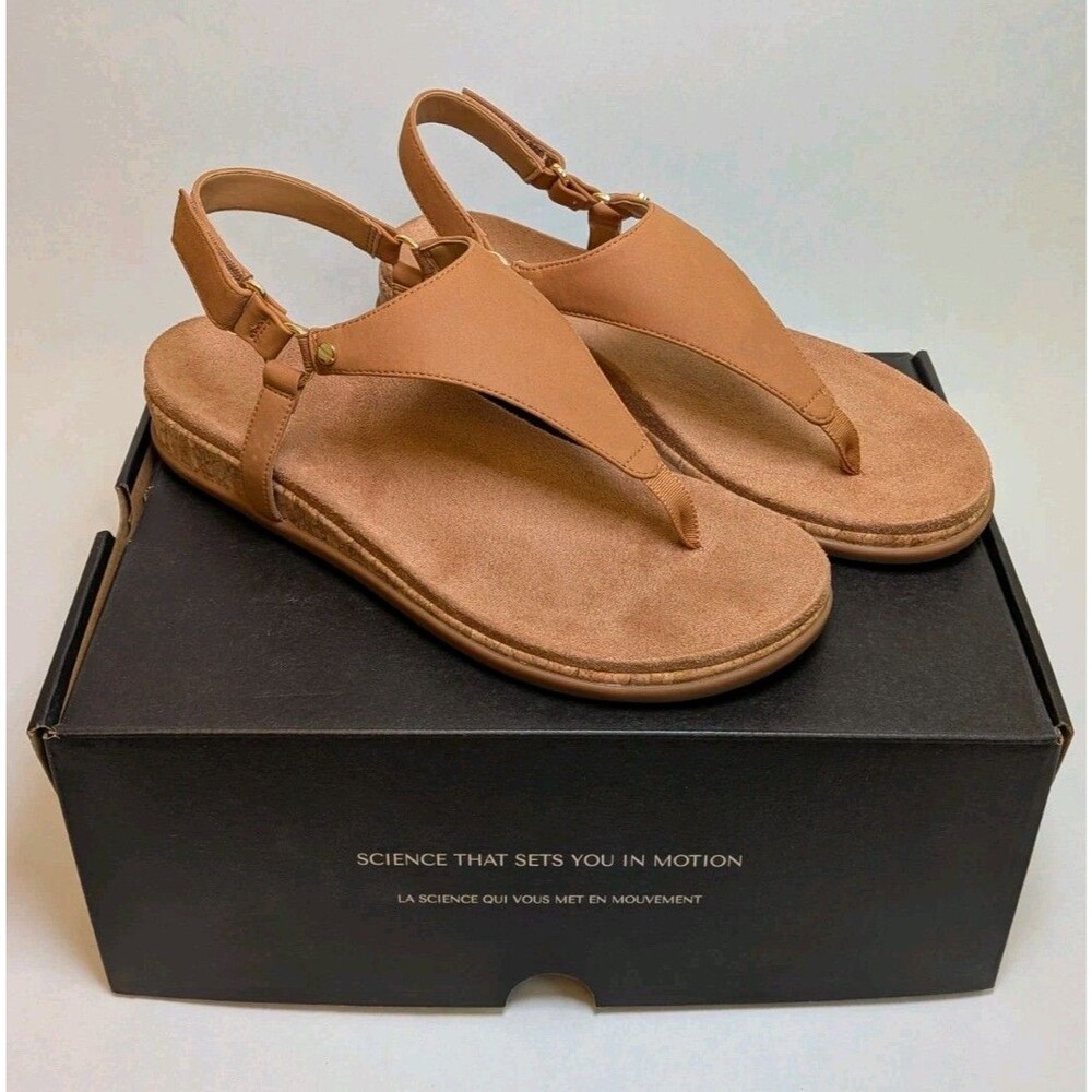 NEW Vionic Kirra II Toe Post Sling Back Camel Leather Suede Sandal Women's Sz 9